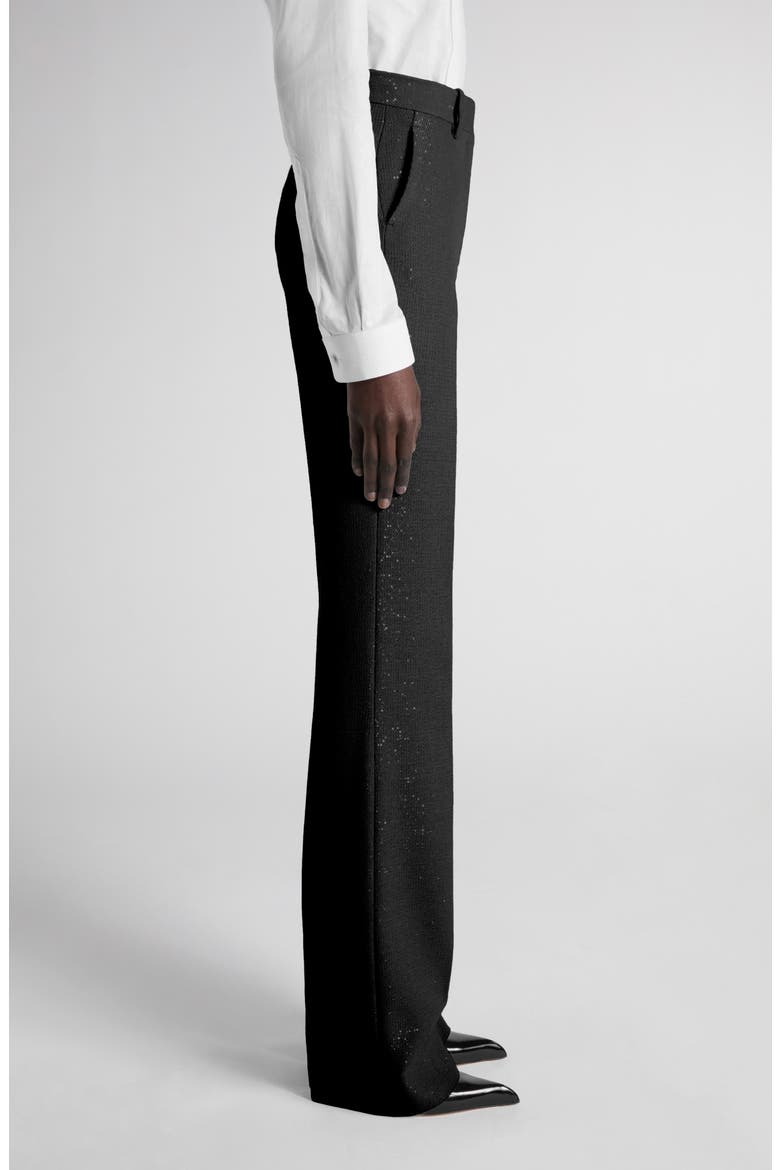 Tailored Sequin Wool Blend Crepe Straight Leg Pants, Alternate, color, BLACK