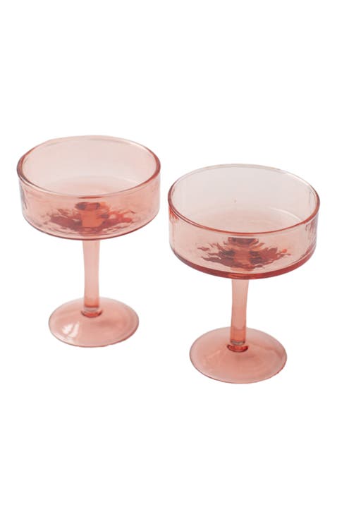Handblown Hammered Coupe Cocktail Glasses - Set of 4