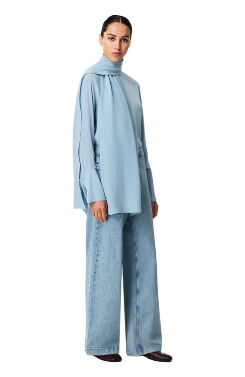 Another Tomorrow Signature Bow Blouse In Blue