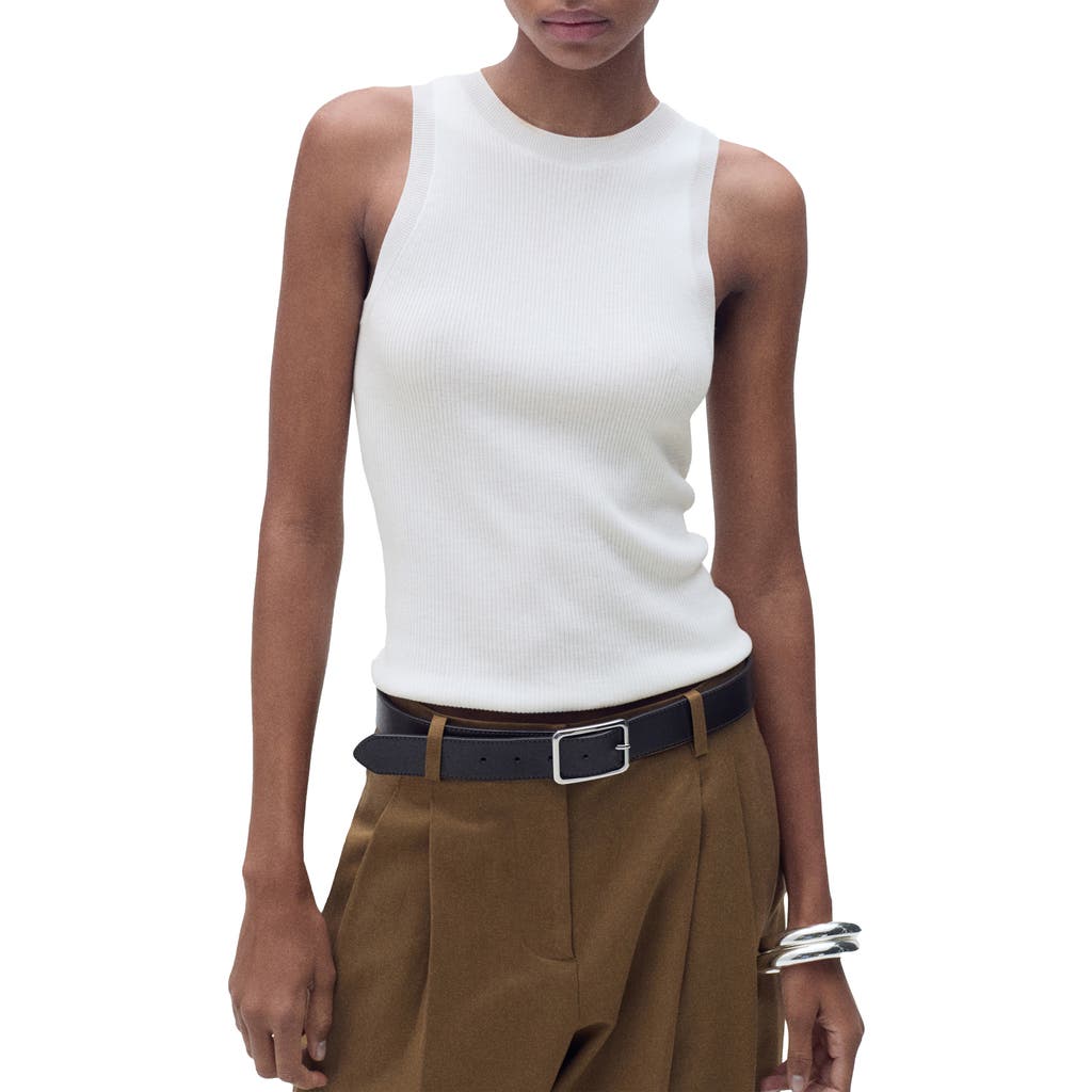 Mango Slim Fit Fine Knit Boat Neck Tank Top In Ecru