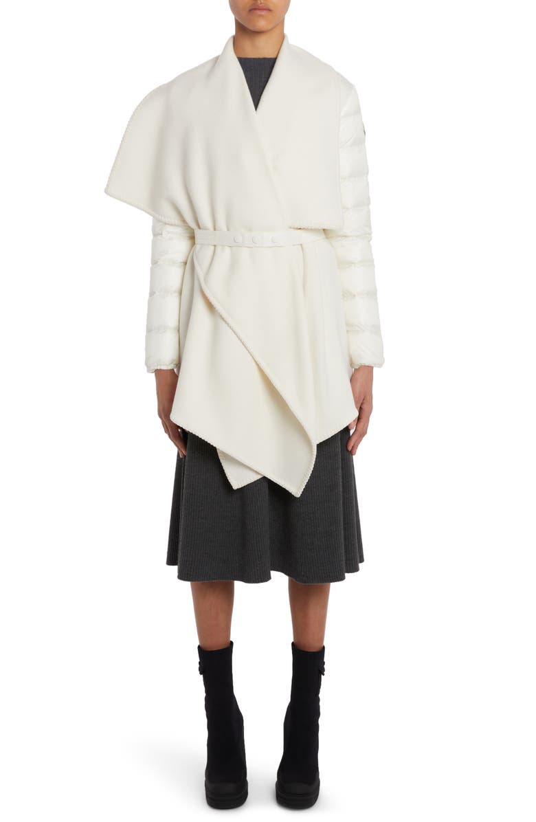 Moncler Puffer Sleeve Fleece Cape Jacket, Alternate, color, White