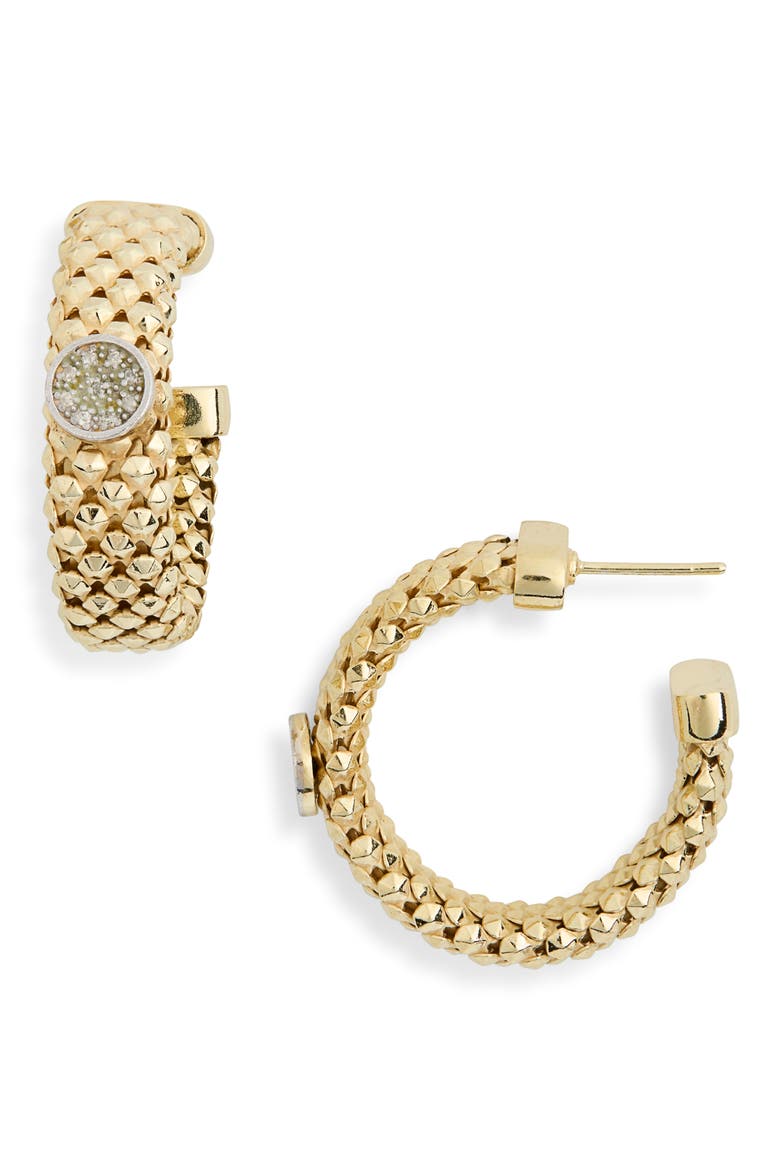 Diamond Circle Textured Hoop Earrings, Main, color, YELLOW GOLD