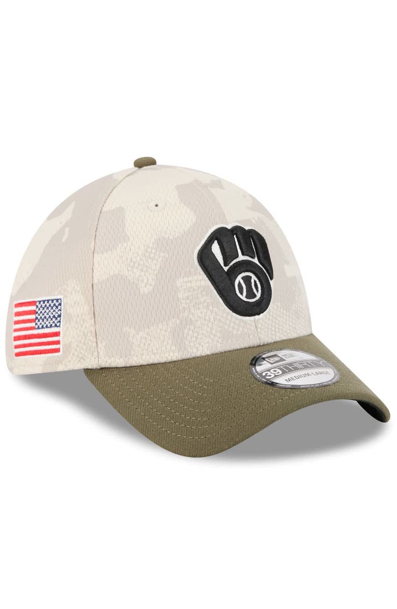 New Era Men's New Era Light Beige/Olive Milwaukee Brewers 2025 Armed Forces Day 39THIRTY Flex Hat, Main, color, Light Beige
