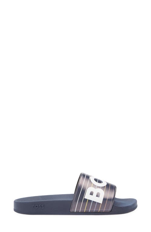 Hugo Boss Boss Bay Slide Sandal In Open Blue