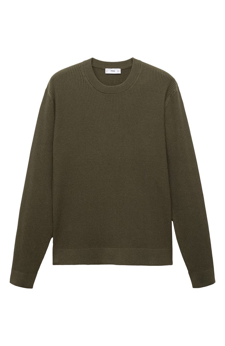 MANGO Regular Fit Crewneck Rib Sweater, Alternate, color, Olive Green