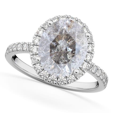 Oval Salt & Pepper Diamond & Diamond Engagement Ring 14K