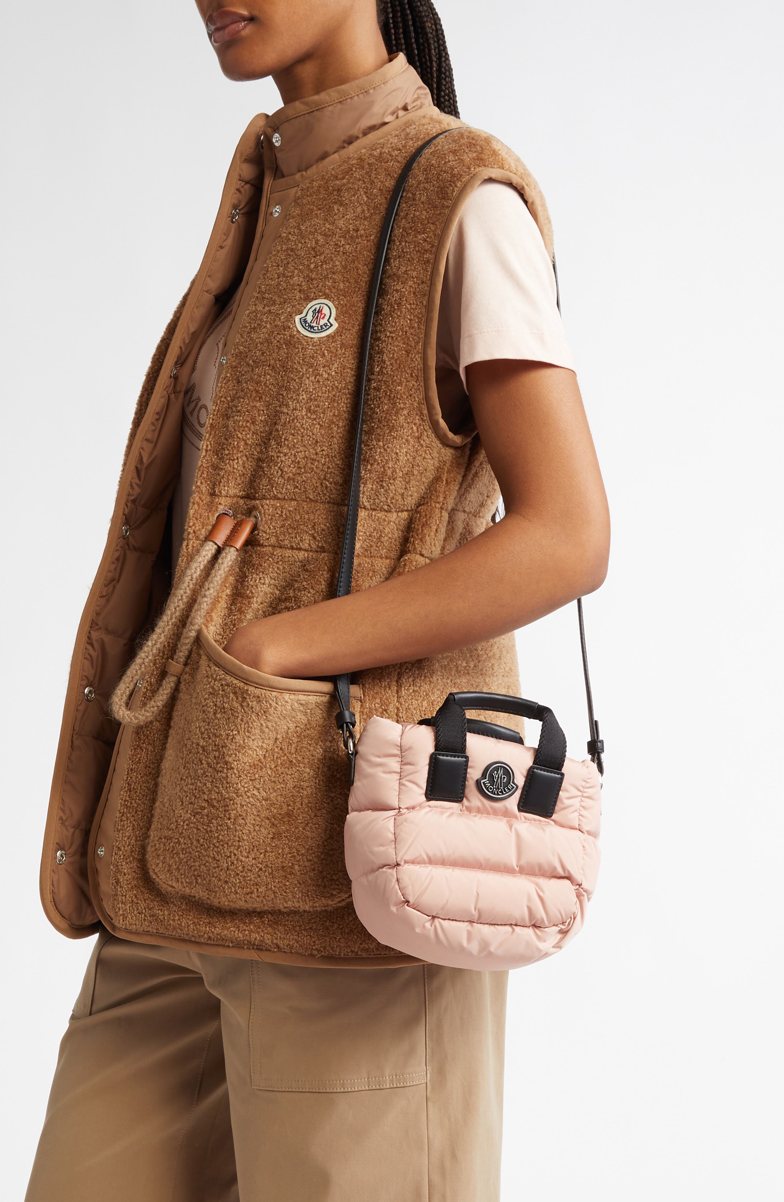 Moncler Micro Caradoc Puffer Crossbody Tote, Alternate, color, Pink