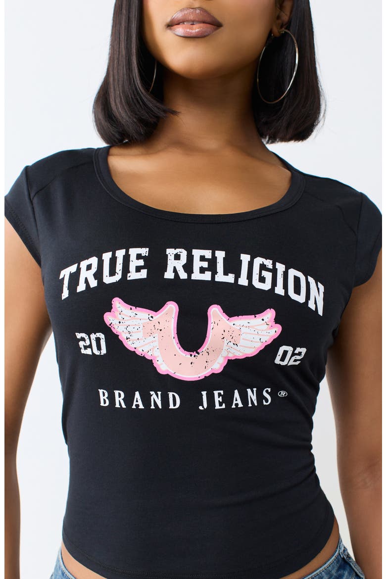 Distressed Logo Scoop Neck Graphic T-Shirt, Alternate, color, JET BLACK