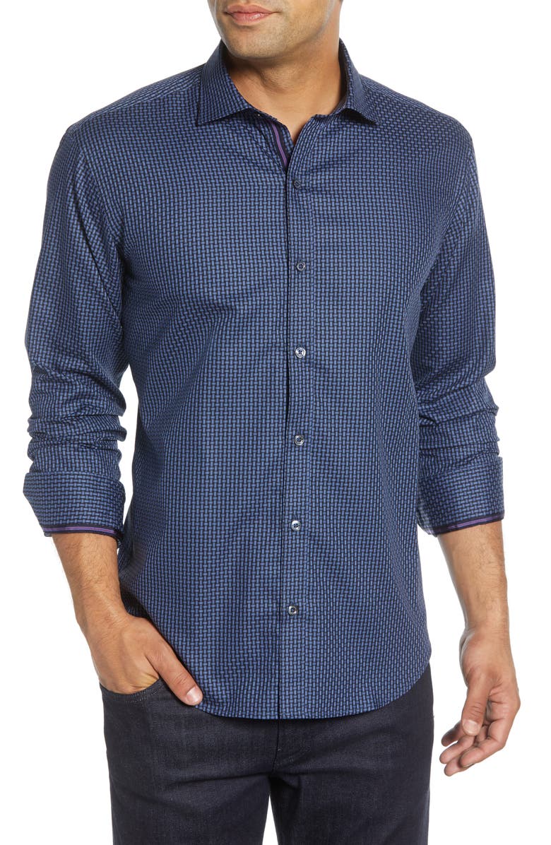 Bugatchi Shaped Fit Cotton Shirt, Main, color, 