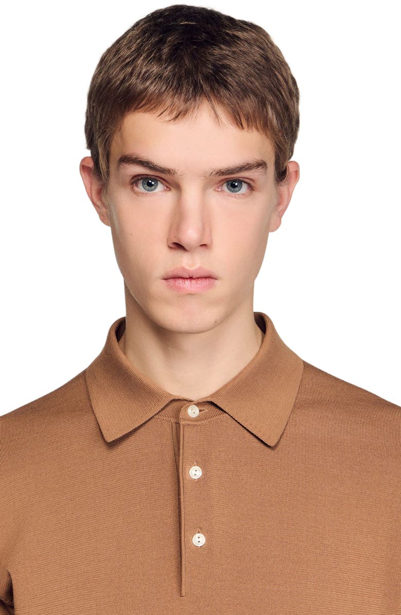 SANDRO Cotton and silk polo shirt, Alternate, color, Dark Camel