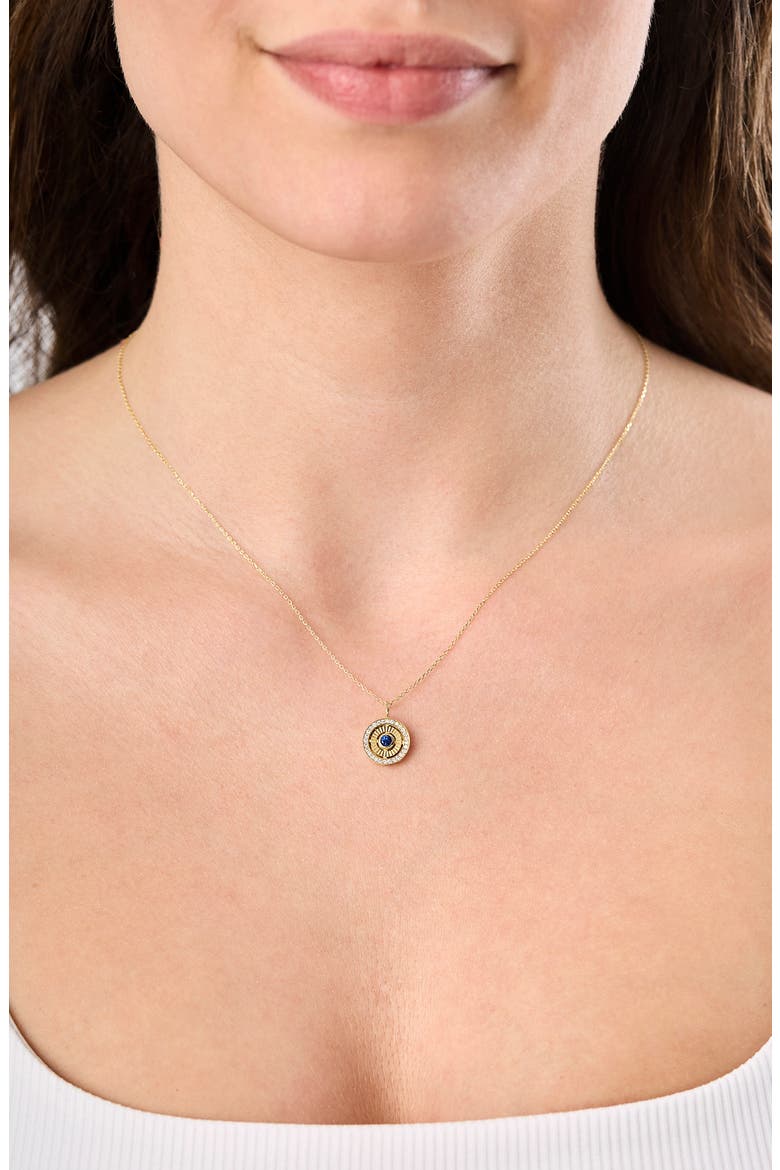 18K El Mar Gemstone & Diamond Circle Pendant Necklace (Online Trunk Show), Alternate, color, 18K YG/ DIAMOND/ SAPPHIRE