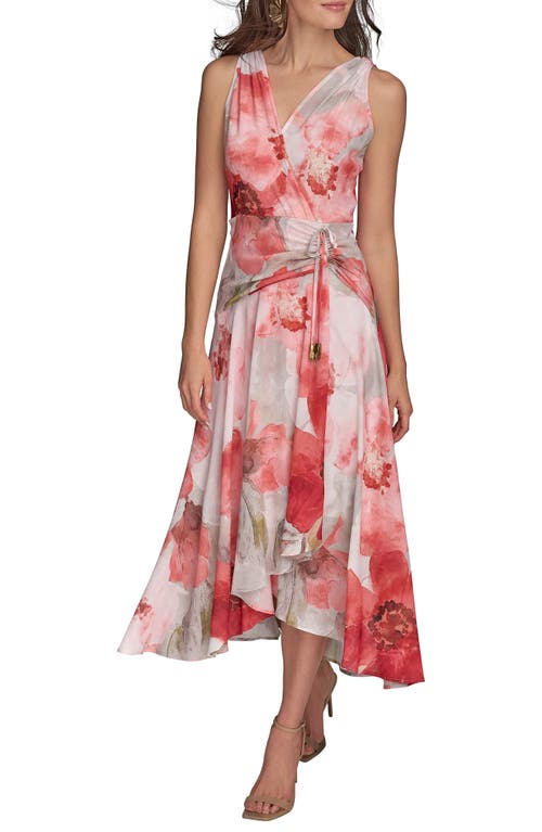 Donna Karan Chiffon A Line Dress In Spring Melon Multi