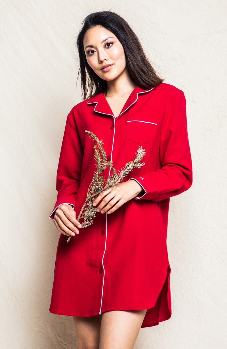 Petite Plume Cotton Flannel Nightshirt, Alternate, color, Red