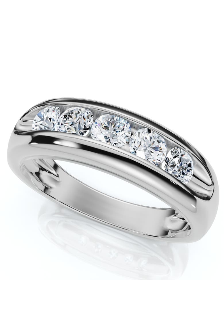3/4Ct Men's Diamond 5-Stone Wedding Ring Channel Set 10k Gold Lab Grown, Alternate, color, 10k White Gold