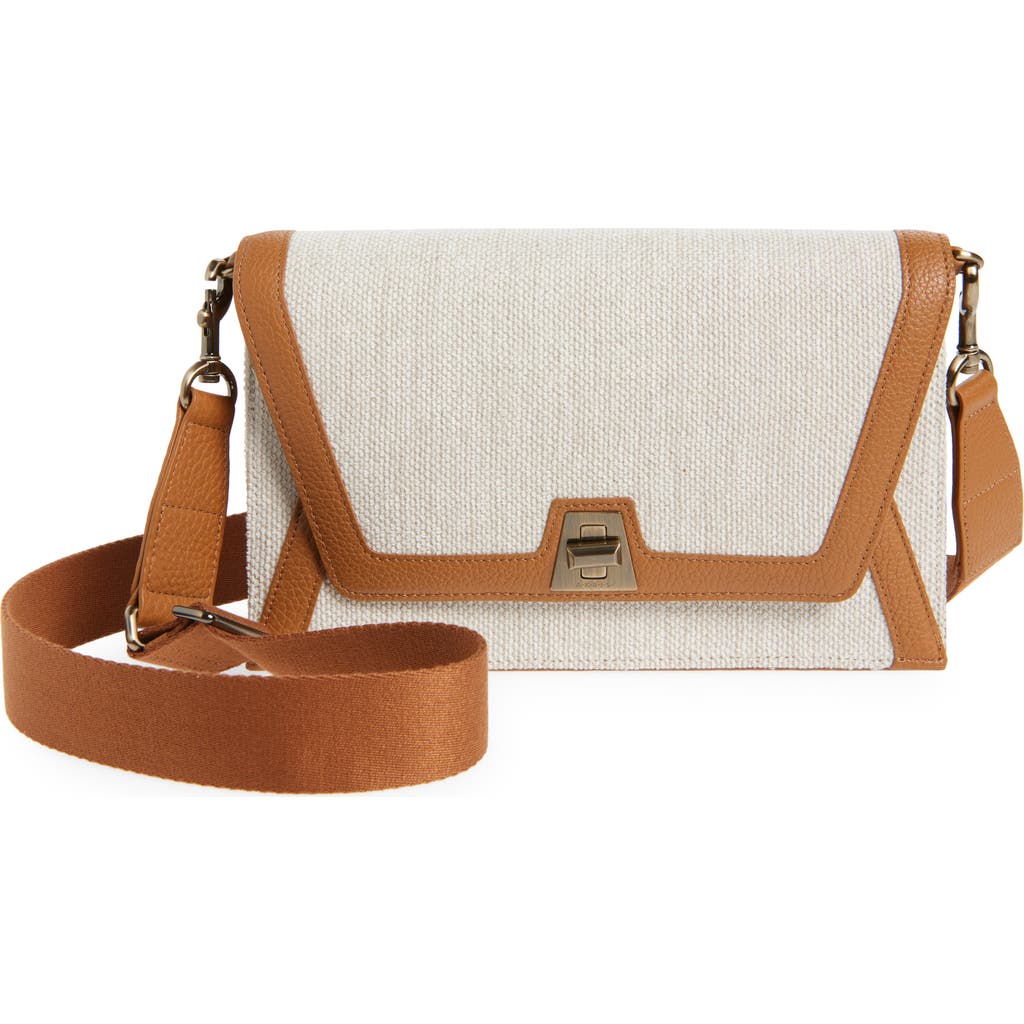 Shop Akris Anouk Canvas & Calfskin Shoulder Bag In Stucco/cuoio