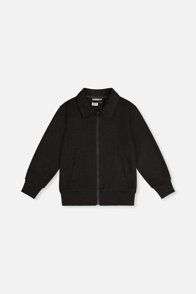 Front Zip Stretch Twill Ribbed Cuff Jacket, Main, color, Black