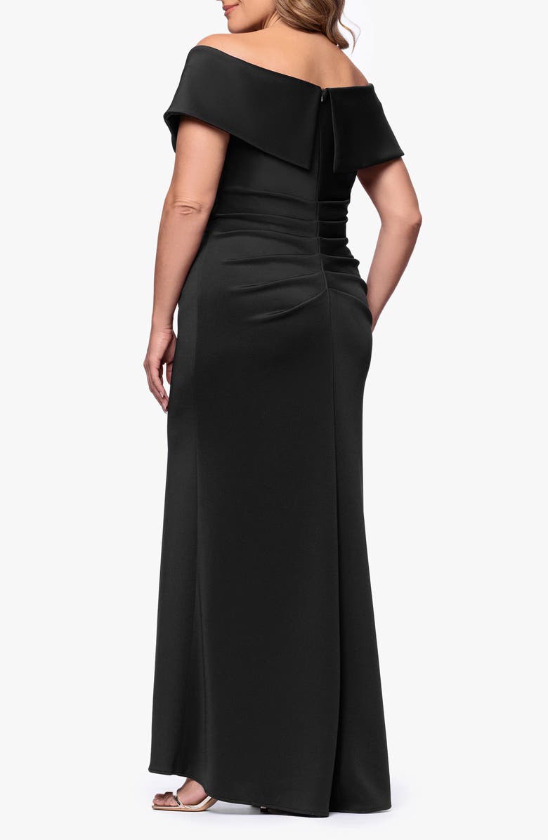 Xscape Evenings Off the Shoulder Scuba Knit Gown, Alternate, color, Black