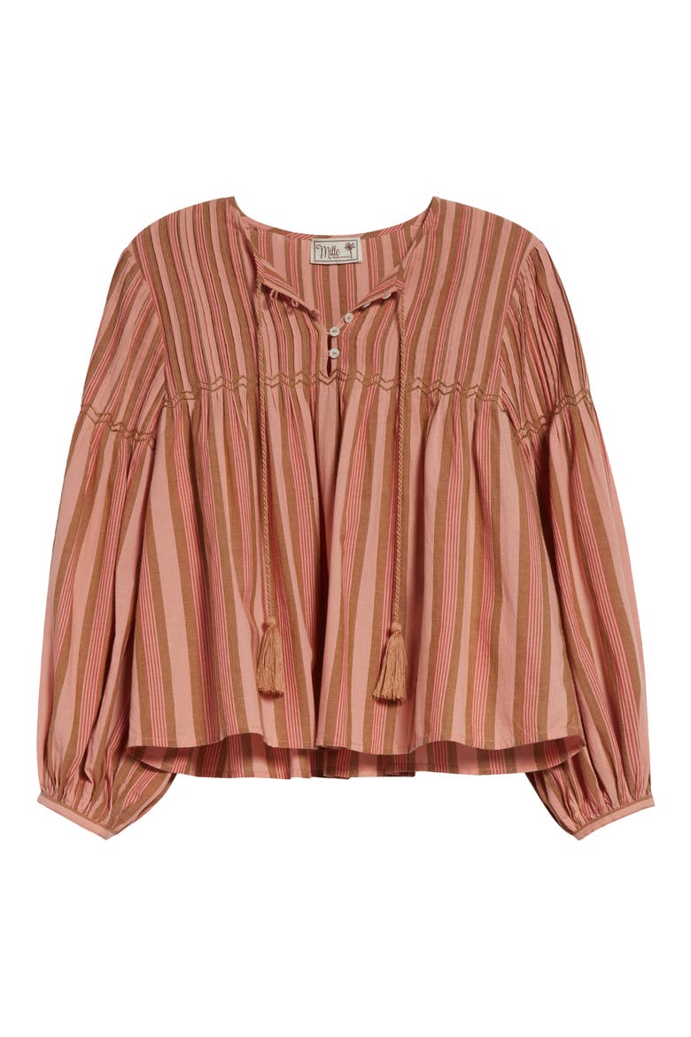 Vivienne Cototn Gingham Peasant Top, Alternate, color, SANTA FE STRIPE