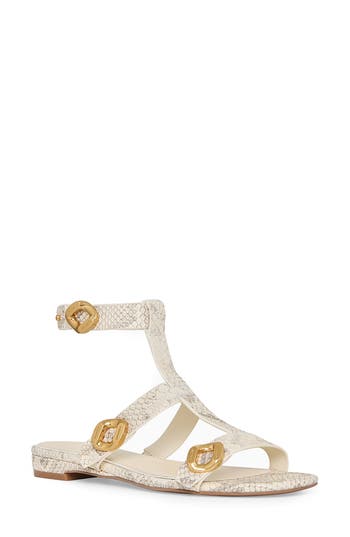Rebecca Minkoff Snakeskin Embossed Ankle Strap Gladiator Sandal In White