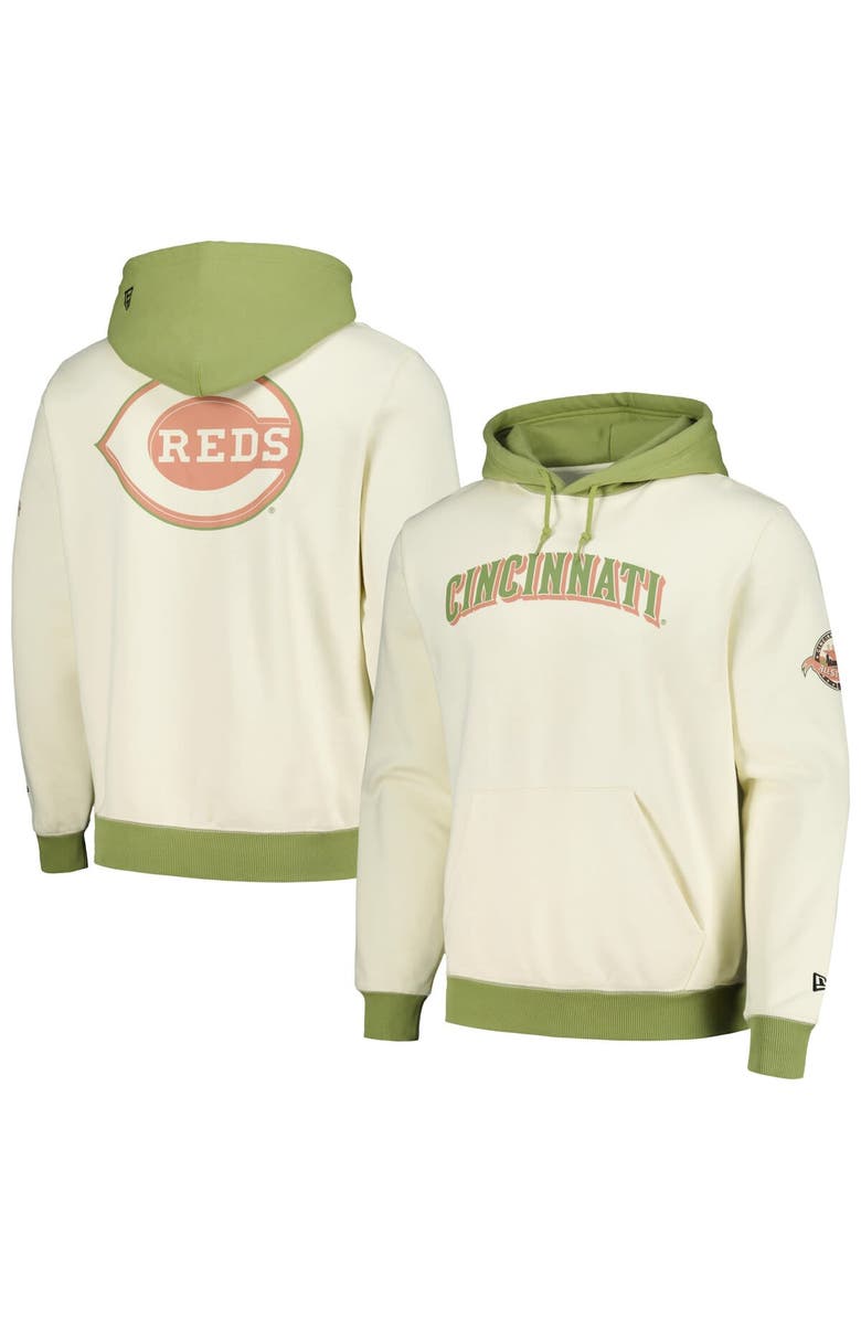 New Era Men's New Era Cream/Green Cincinnati Reds Color Pop Pullover Hoodie, Alternate, color, Cream