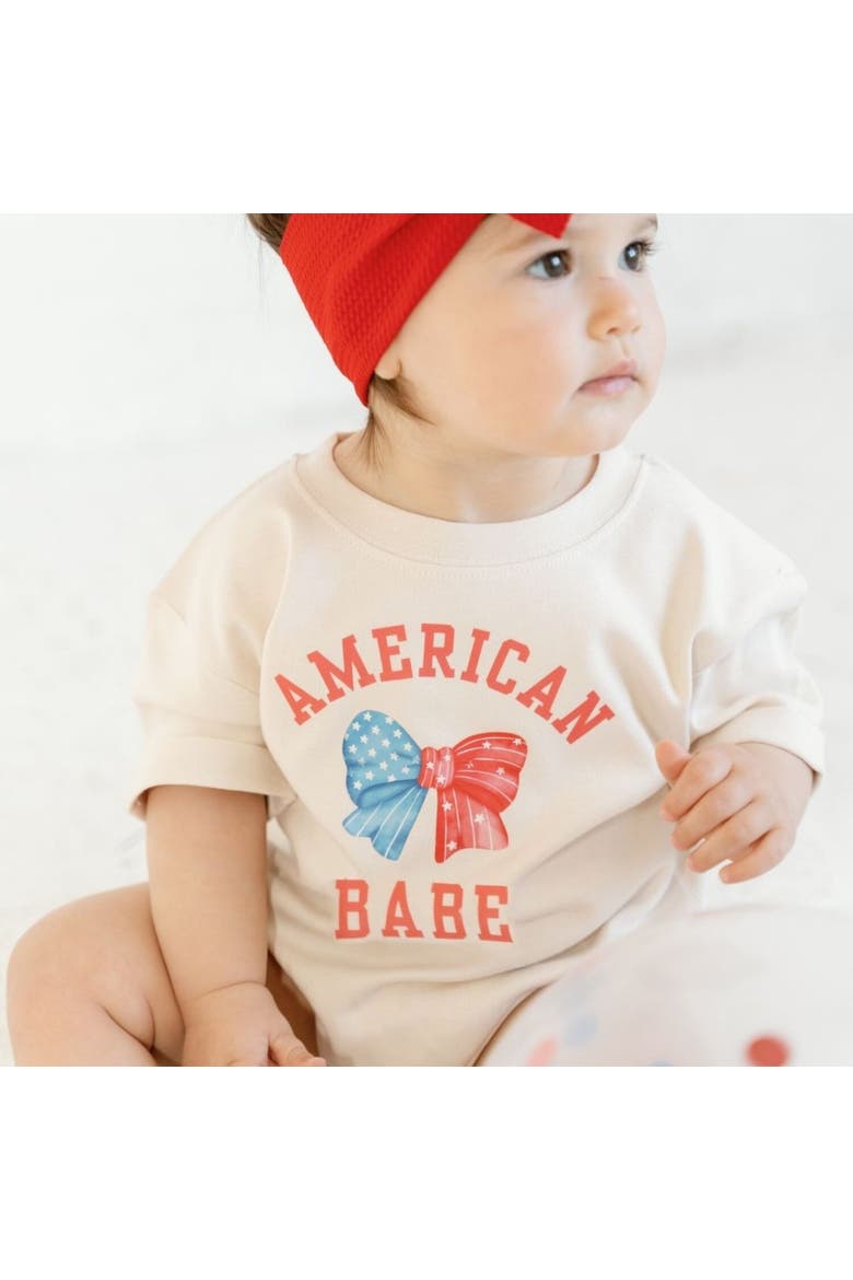American Babe Short Sleeve Romper, Alternate, color, Natural