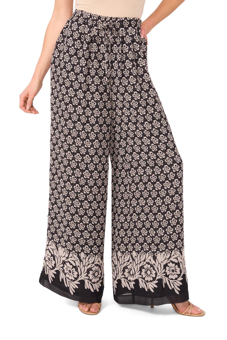 Print Wide Leg Drawstring Pants, Main, color, RICH BLACK