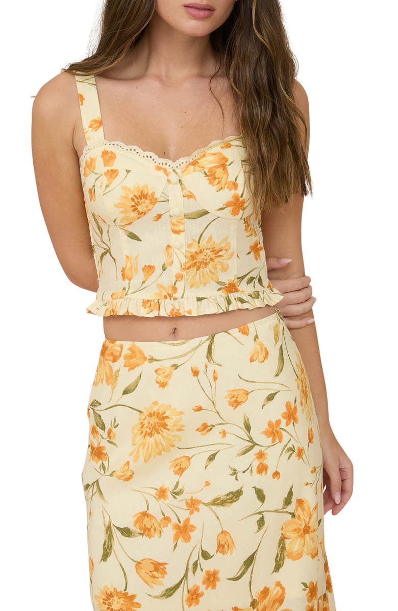 Blu Pepper Floral Ruffle Hem Woven Top, Main, color, Butter Yellow Multi