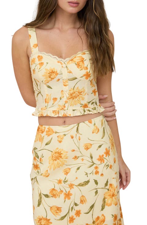 Floral Ruffle Hem Woven Top