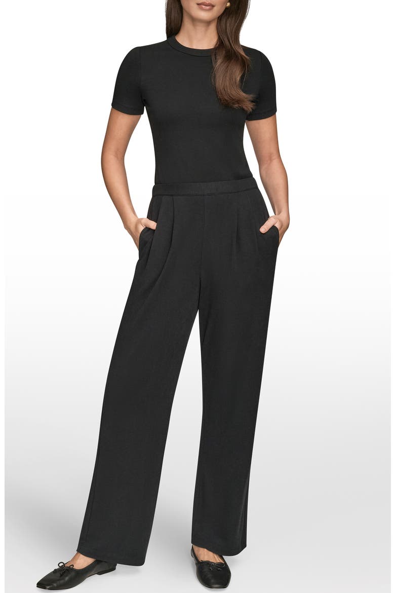 High Waist Wide Leg Pull-On Pants, Alternate, color, BLACK