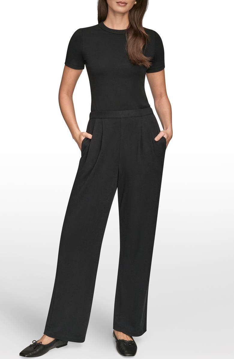 Donna Karan New York High Waist Wide Leg Pull-On Pants, Alternate, color, Black