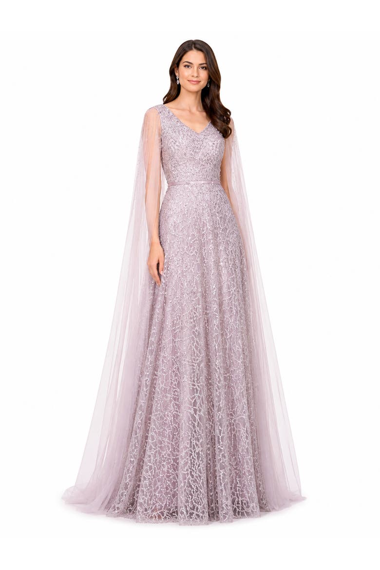 Beaded Lace Gown with Cape Sleeves, Alternate, color, Dusty Purple