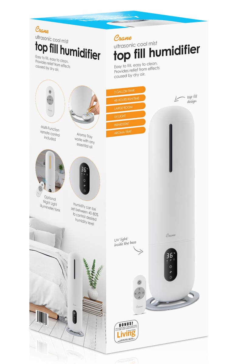 Crane Air Ultrasonic Cool Mist Tower Humidifier, Alternate, color, White