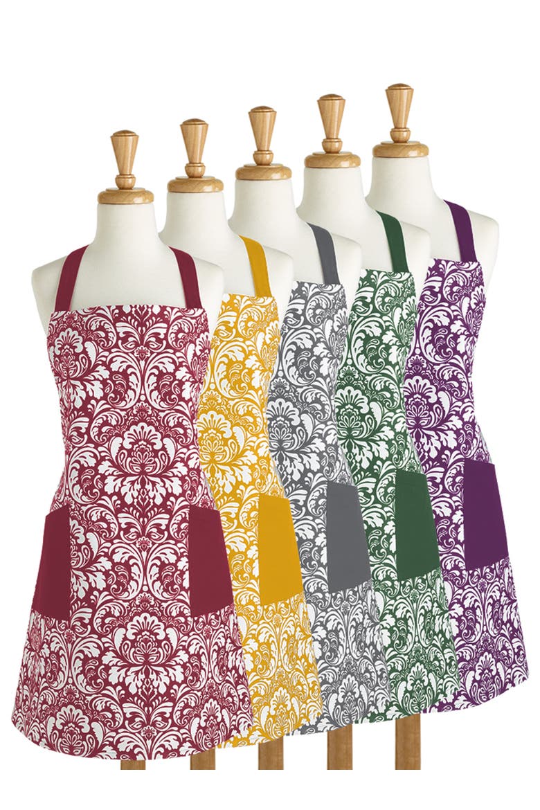 Damask 2 Pocket Printed Apron, Alternate, color, Wine