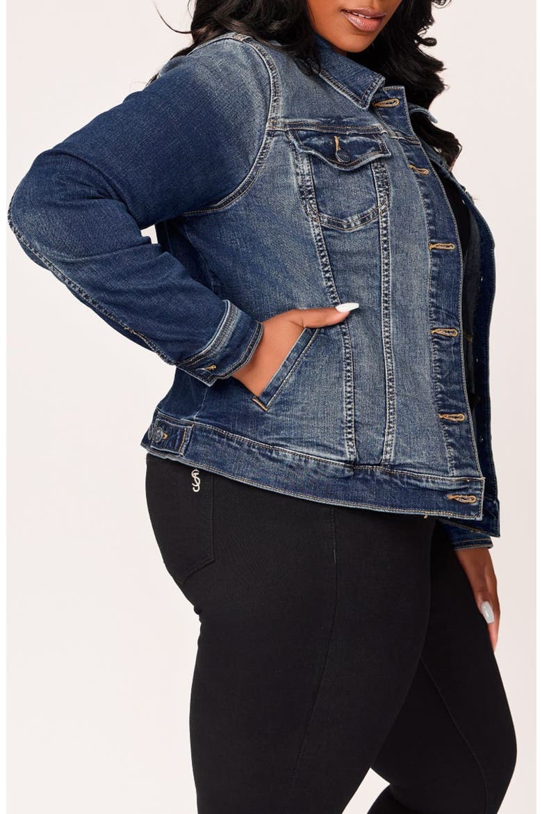 Two-Tone Stretch Denim Trucker Jacket, Alternate, color, AUTUMN