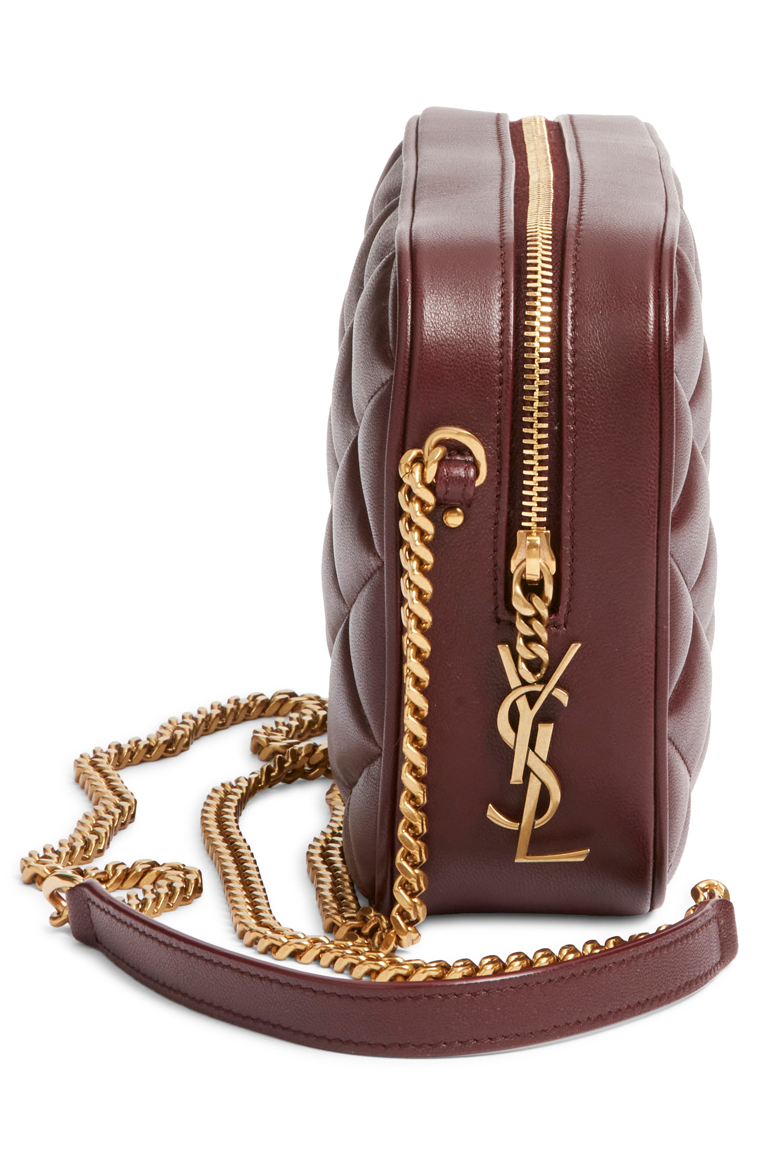 Saint Laurent Gaby Diamond Quilted Leather Camera Bag, Alternate, color, Rouge Cabernet