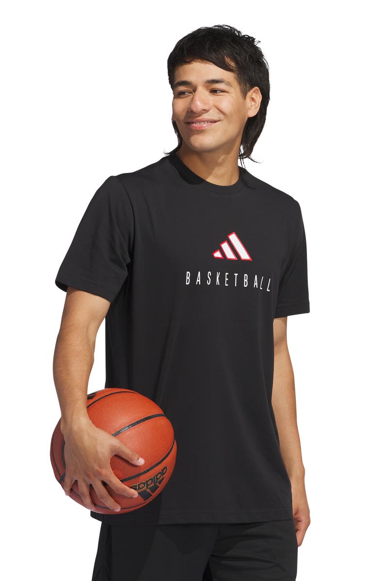adidas Worldwide Hoops Cotton Blend Graphic Tee, Alternate, color, Black