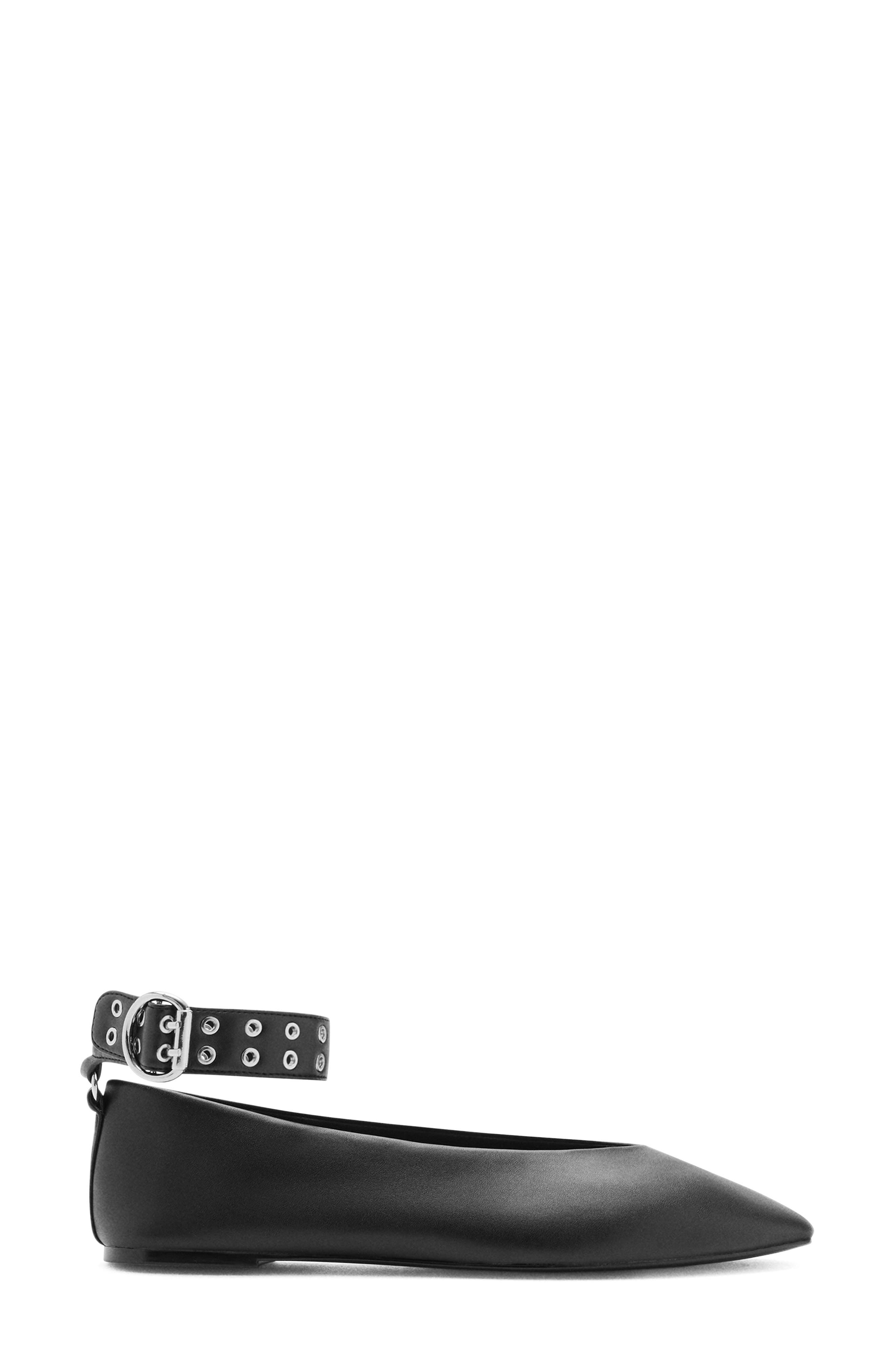 MANGO Ankle Strap Ballet Flat, Alternate, color, Black
