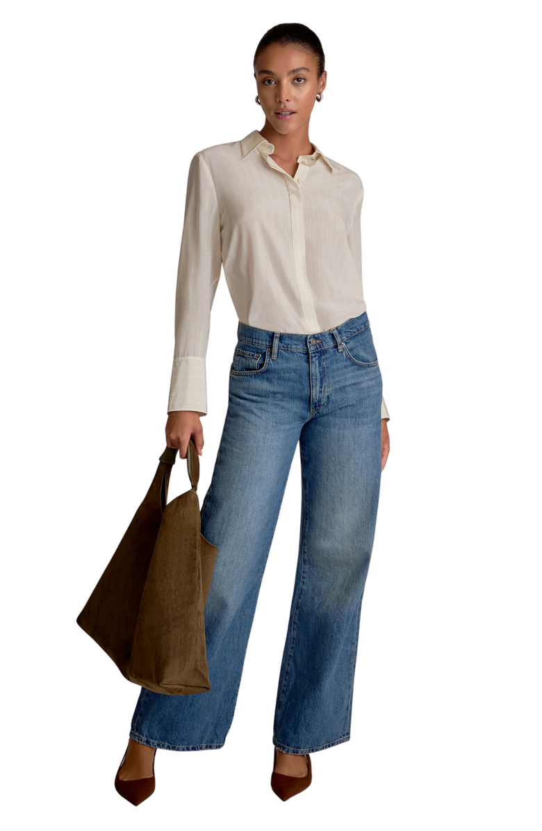 M.M.LaFleur Mira Printed Washable Silk Anywhere Shirt, Alternate, color, Mixed Stripe