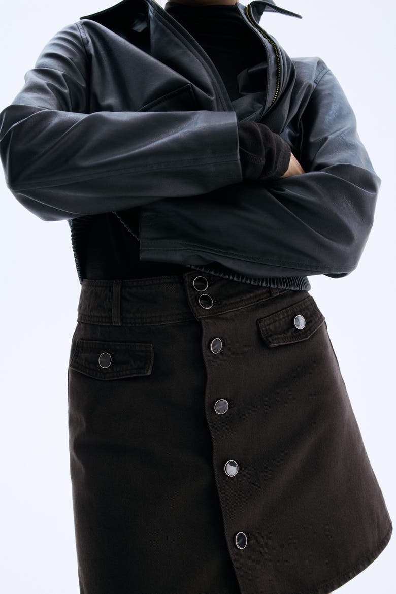 A-line Denim Mini Skirt, Main, color, Dark brown