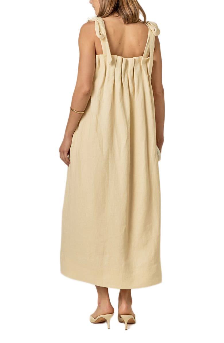 English Factory Faux Pearl Linen Midi Sundress, Alternate, color, Natural