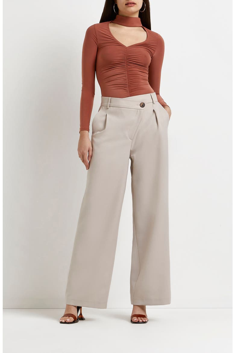 Long Sleeve Ruched Choker Top, Alternate, color, RUST