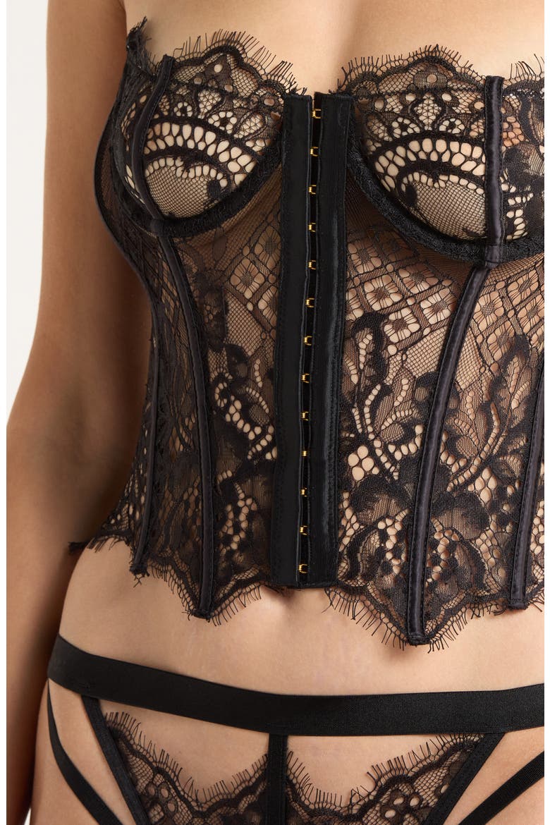 Harlow Mesh & Lace Bustier & Open Crotch Briefs Set, Alternate, color, BLACK