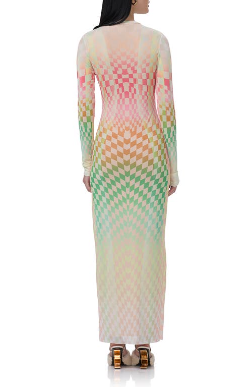 Afrm Didi Printed Long Sleeve Mesh Maxi Dress In Pastel Ombre