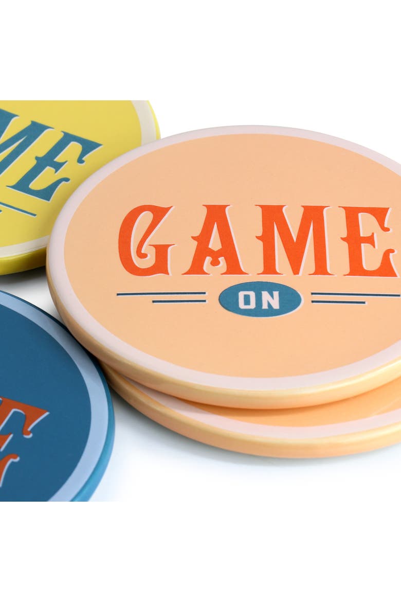 Game On 6 Piece Stoneware Coaster Set in Assorted, Alternate, color, Blue