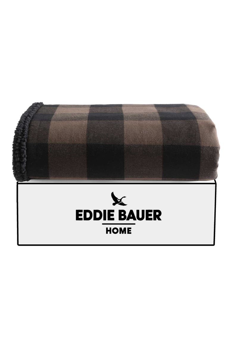 Cabin Plaid Faux Shearling Throw Blanket, Alternate, color, BROWN
