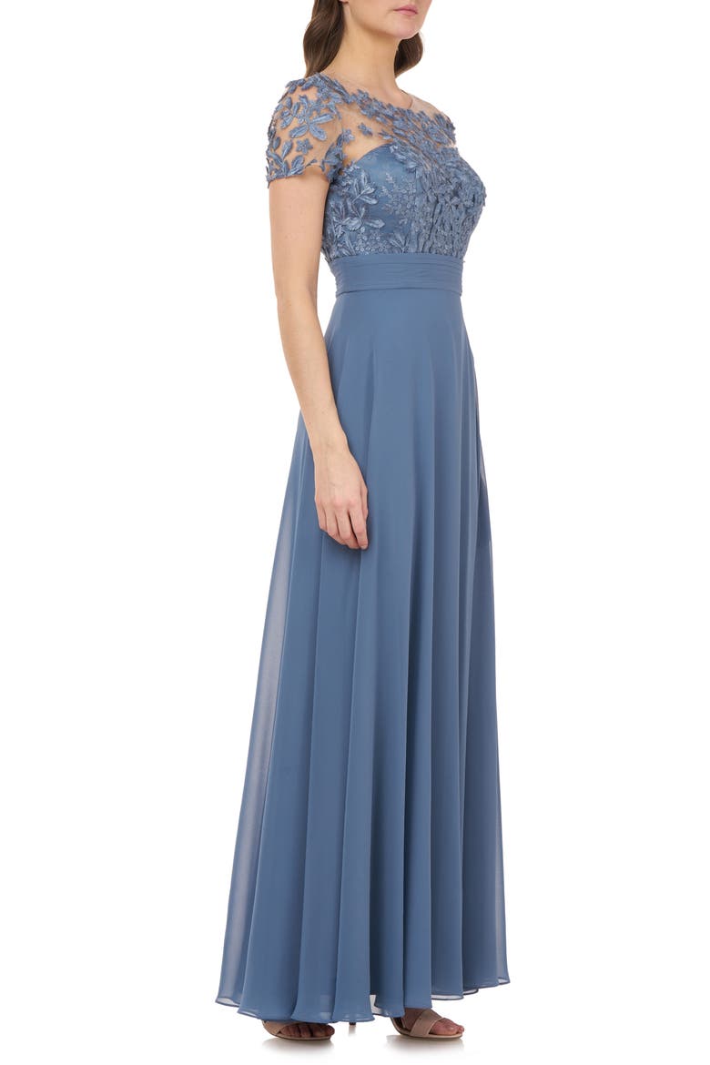 Embroidered A-Line Gown, Alternate, color, MINERAL BLUE