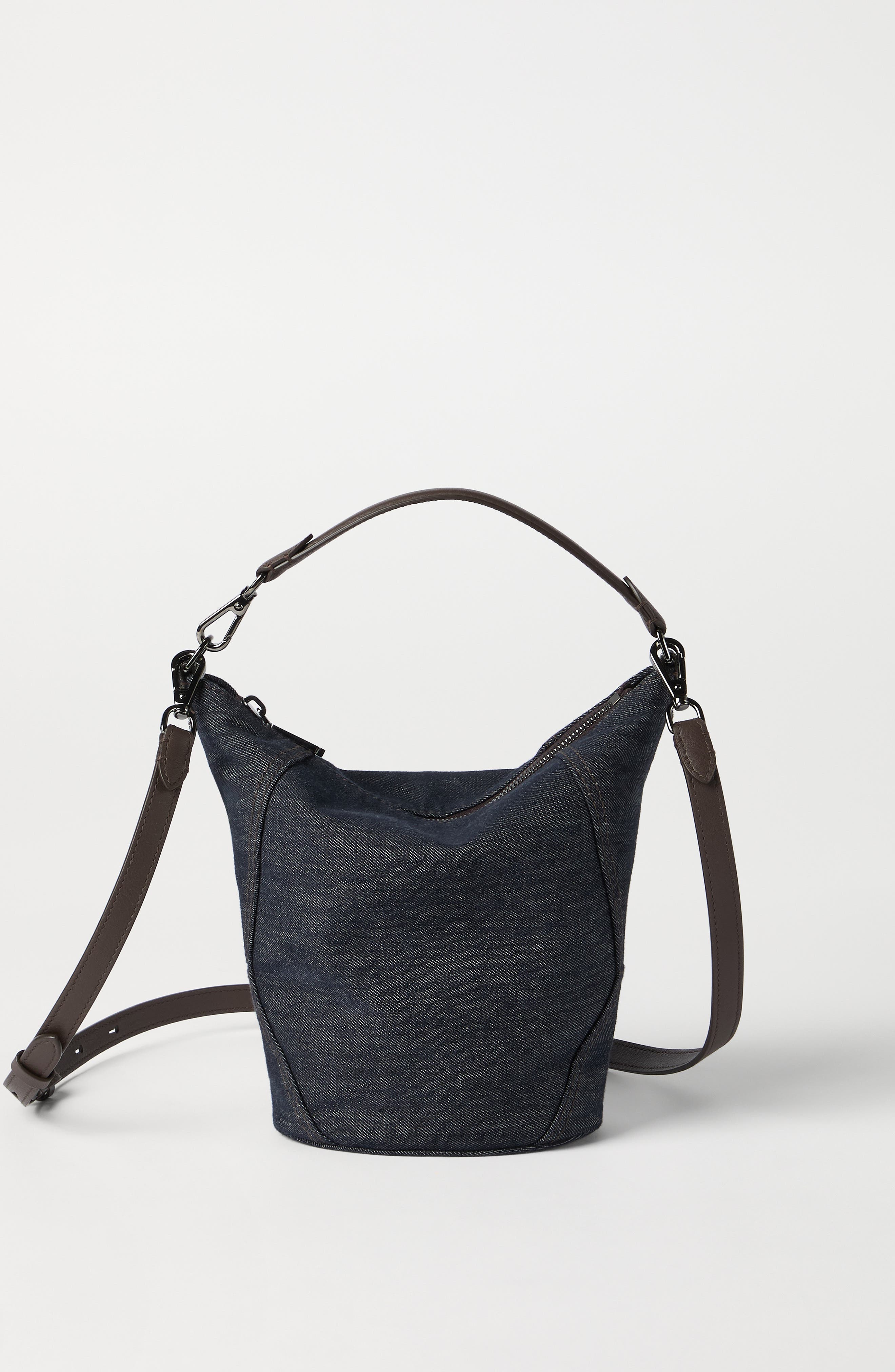 Brunello Cucinelli Twill BC Duo small bucket bag, Alternate, color, Blue