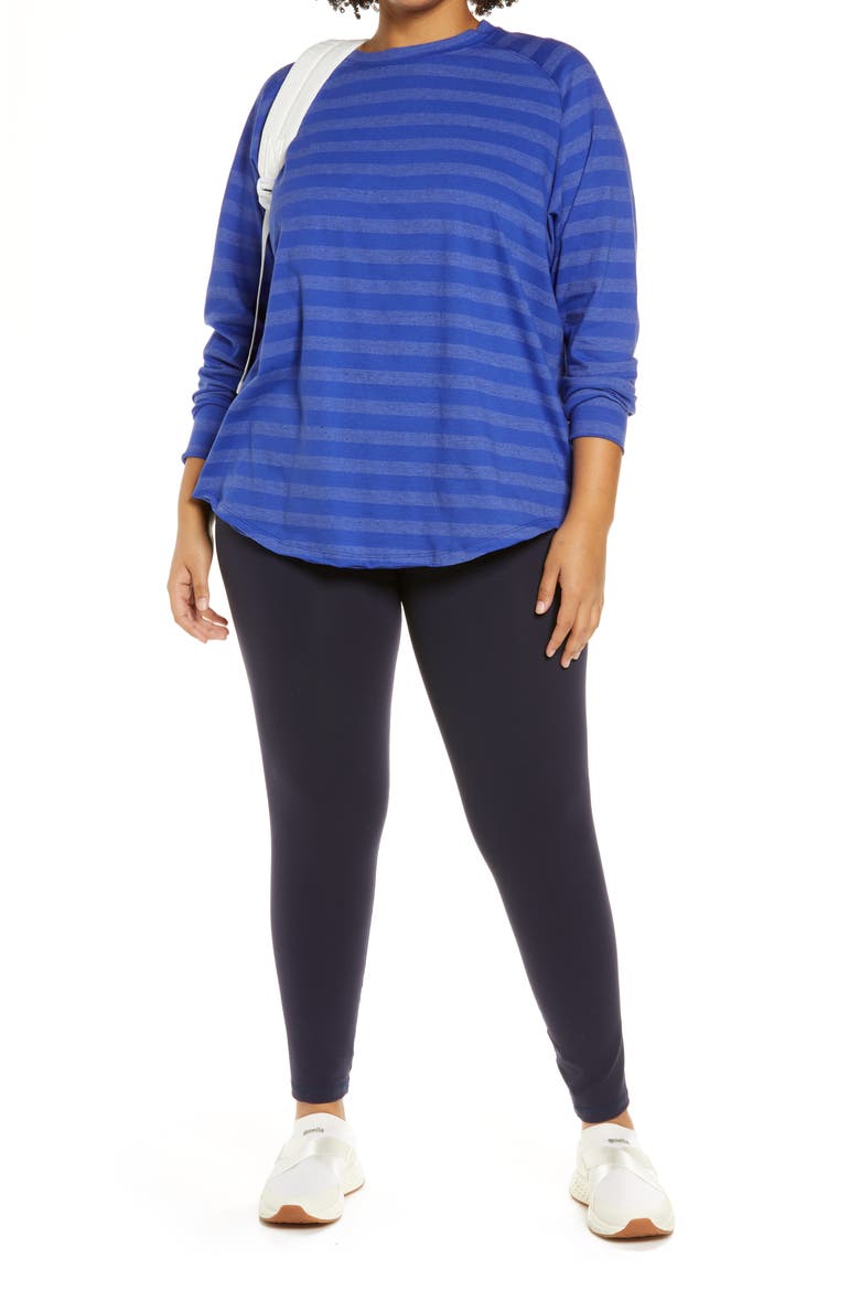 Women's Washed Stripe Relaxed Cotton Blend T-Shirt, Alternate, color, BLUE CLEMATIS