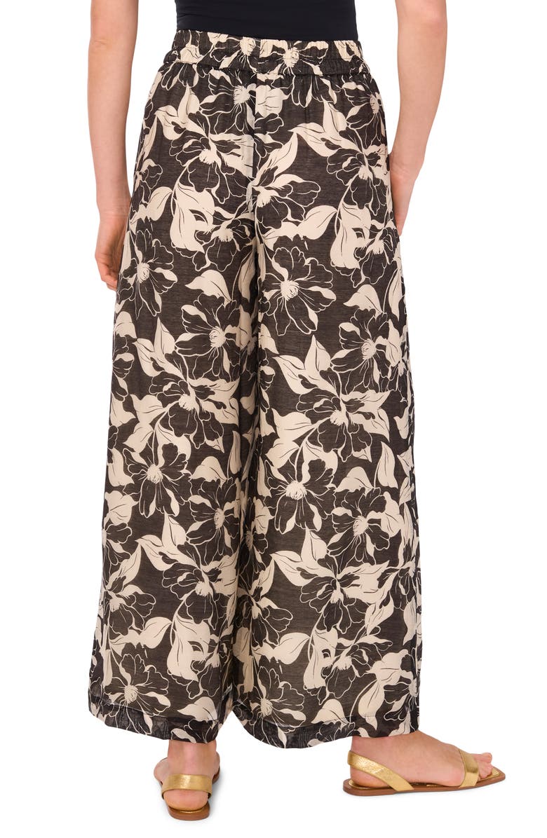 Vince Camuto Floral Wide Leg Drawstring Pants, Alternate, color, Rich Black