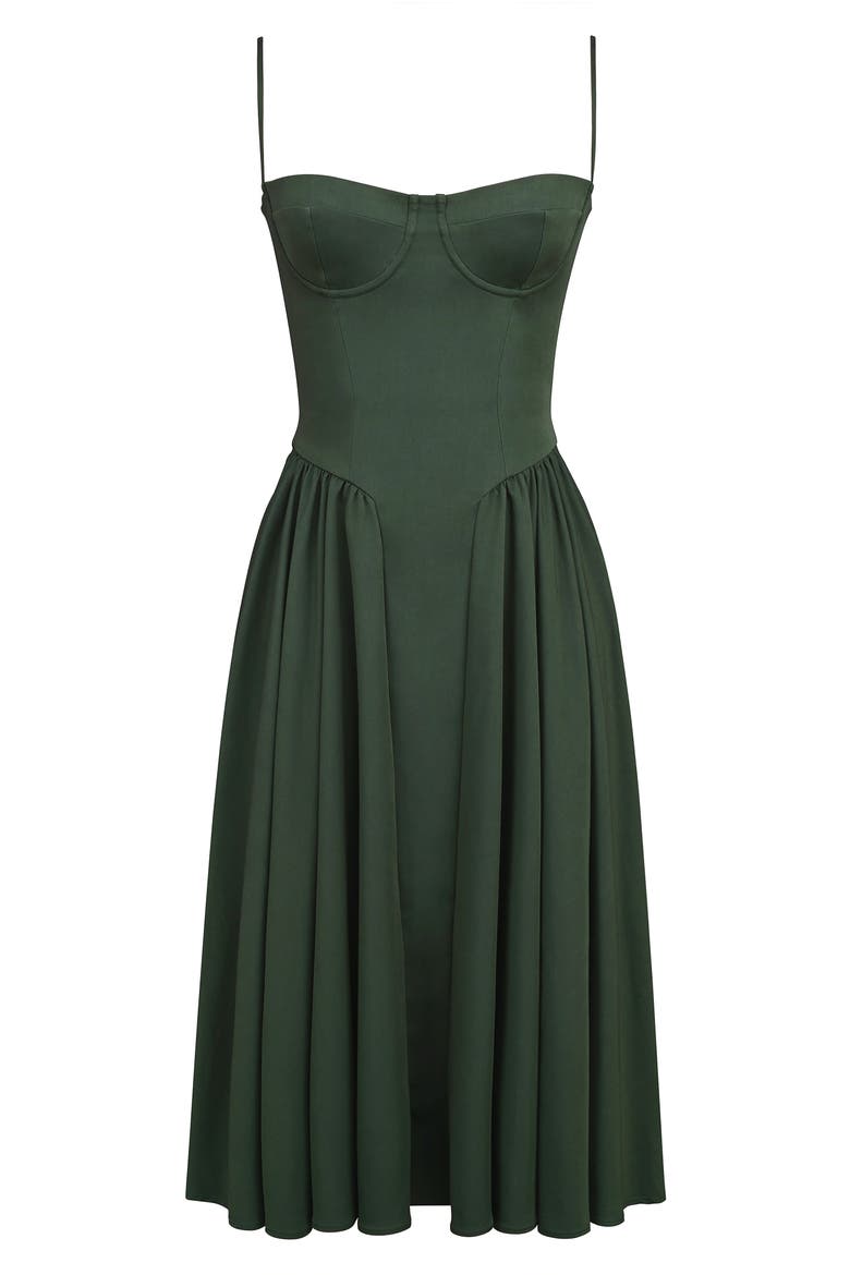 samaria fit & flare midi cocktail dress House OF CB Corseted Woven Midi Dress